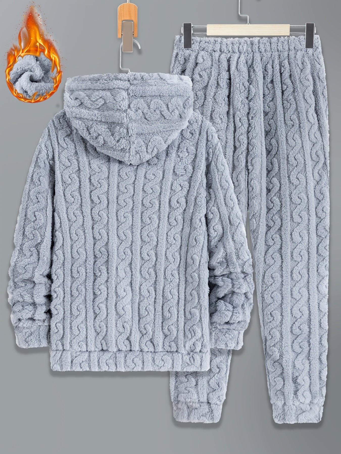 Ensemble de Survie Homme en Tissu Doux Texturé, Chaud, à Capuche et Pantalon, Gris Foncé