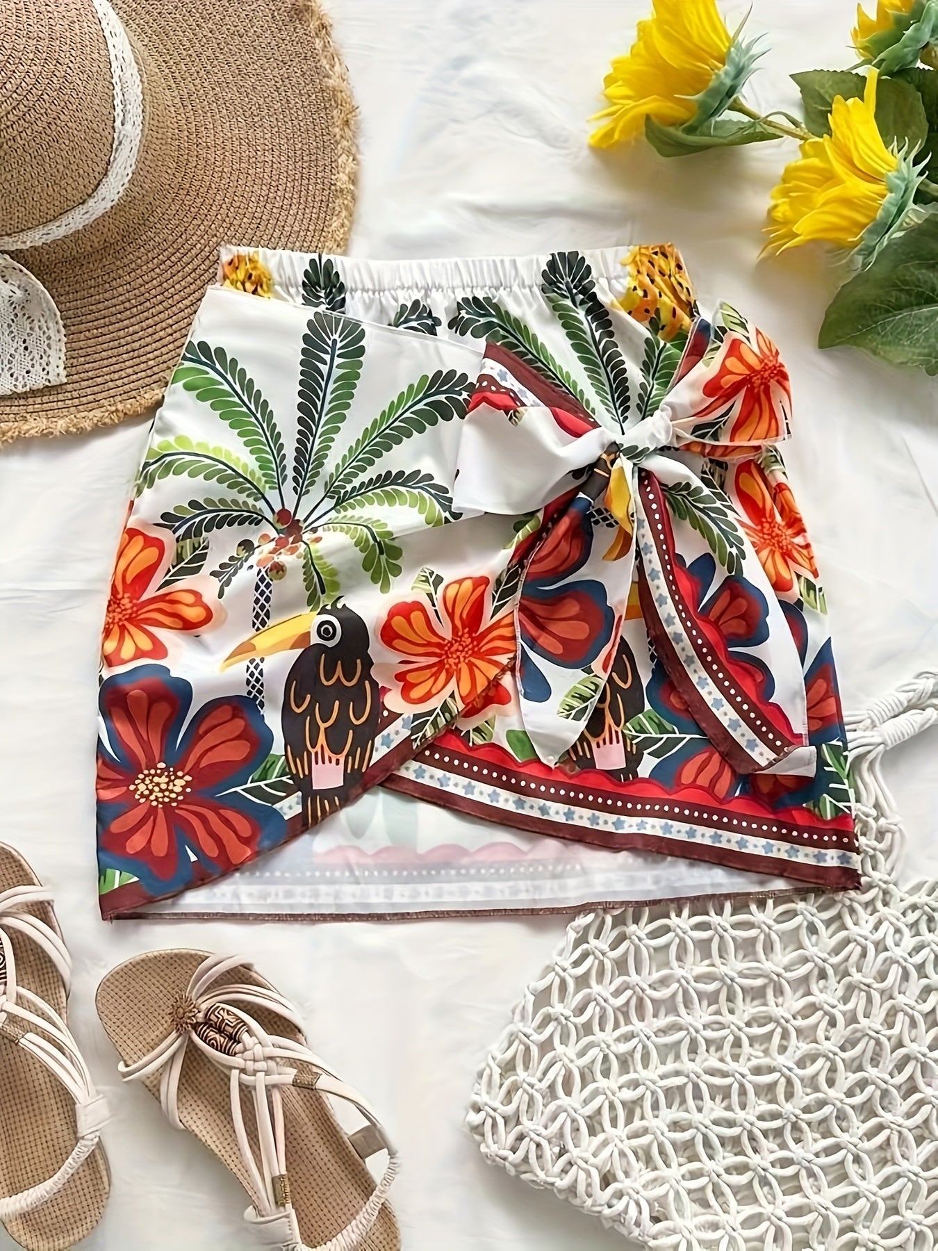 Falda de playa tropical para atar para mujer – Estilo vacaciones, diseño exótico, ideal para el verano