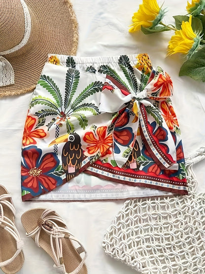 Falda de playa tropical para atar para mujer – Estilo vacaciones, diseño exótico, ideal para el verano
