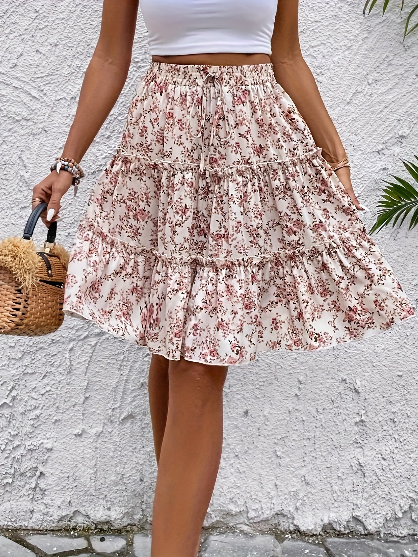 Jupe Midi Femme Élégante à Imprimé Fleuri Bohème – Look Estival Décontracté