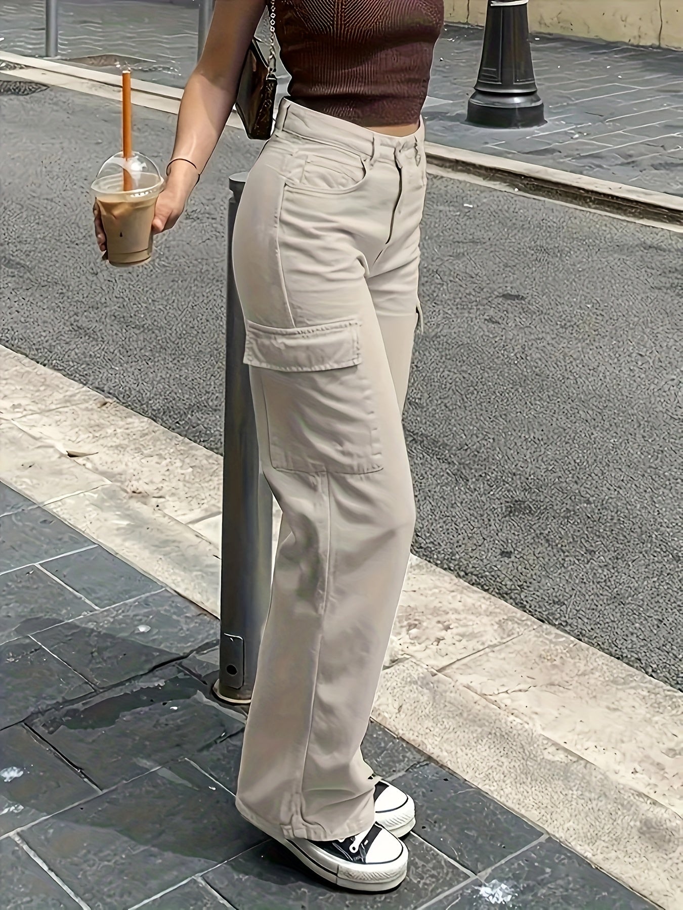 Pantalon cargo large pour femme style urbain et décontracté
