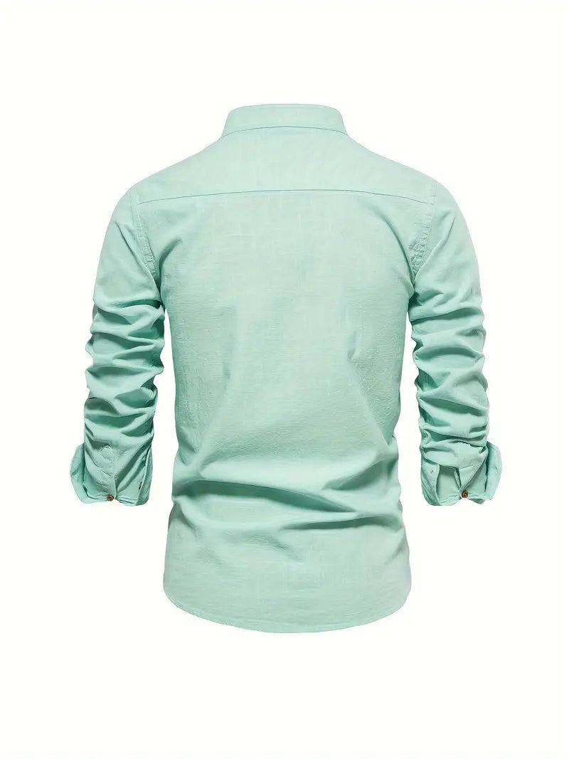 Herreskjorte med mao-krave og lange ærmer, elegant casual businessstil