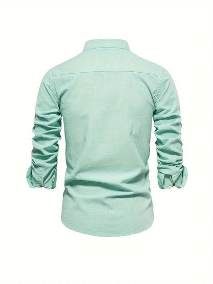 Herreskjorte med mao-krave og lange ærmer, elegant casual businessstil
