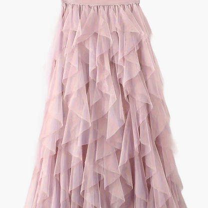 Lang flæse-nederdel i boheme-stil til kvinder, elegant og trendy, ideel til særlige lejligheder og romantiske looks
