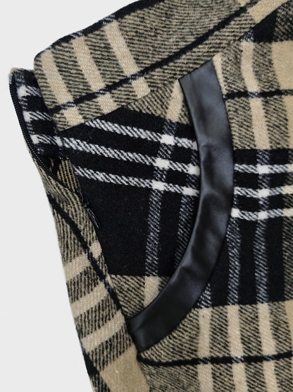 Jupe longue évasée à carreaux style écossais noir et blanc pour femme