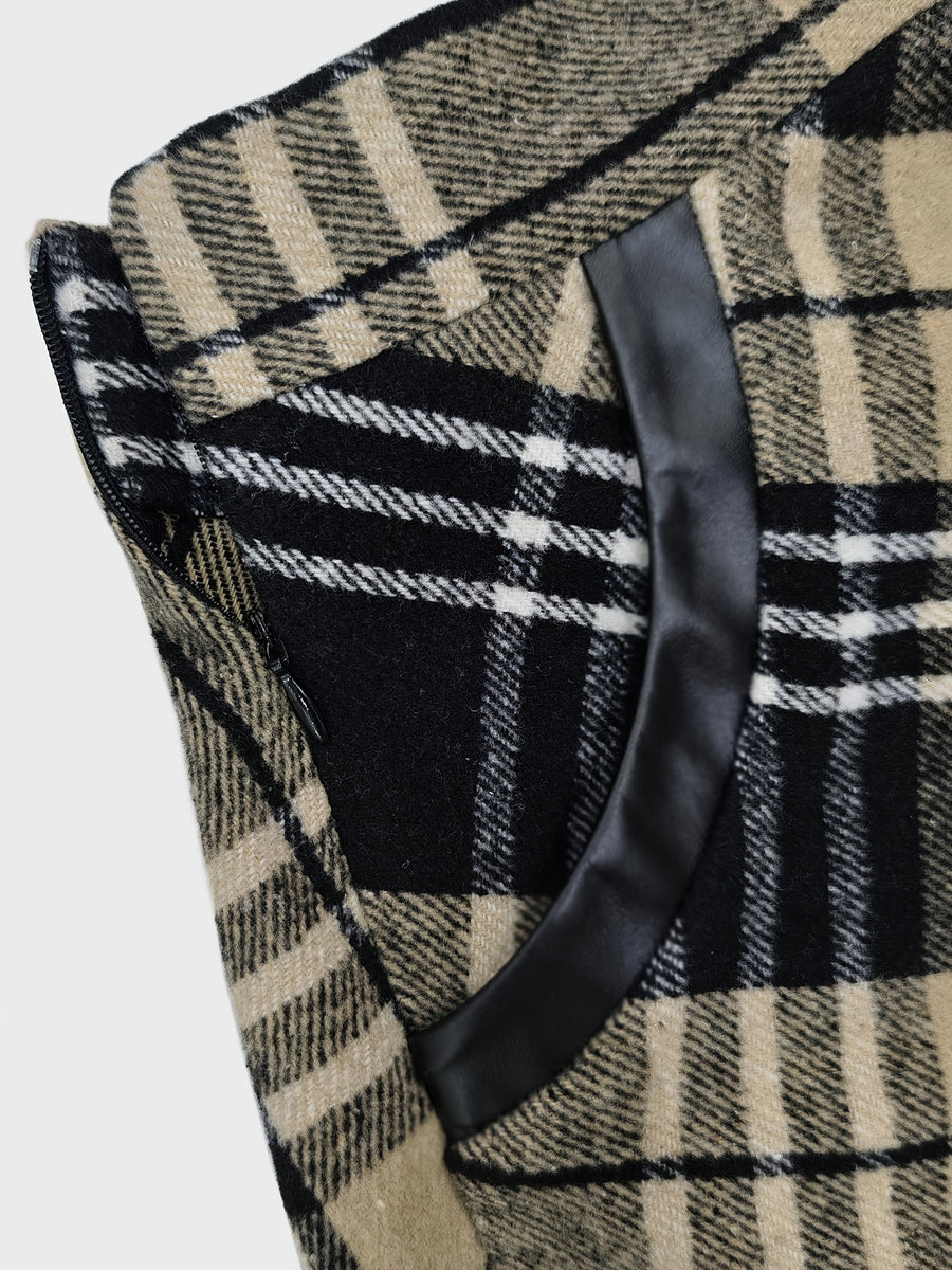 Jupe longue évasée à carreaux style écossais noir et blanc pour femme