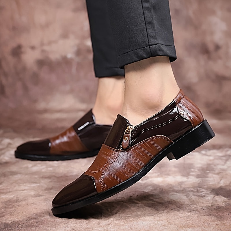 Zapatos de vestir de negocios para hombre estilo inglés con punta afilada y cierre de cremallera
