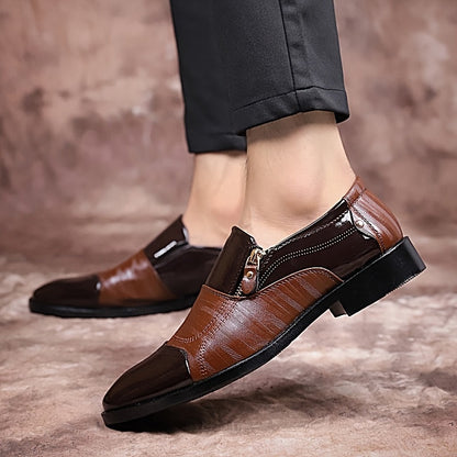 Zapatos de vestir de negocios para hombre estilo inglés con punta afilada y cierre de cremallera