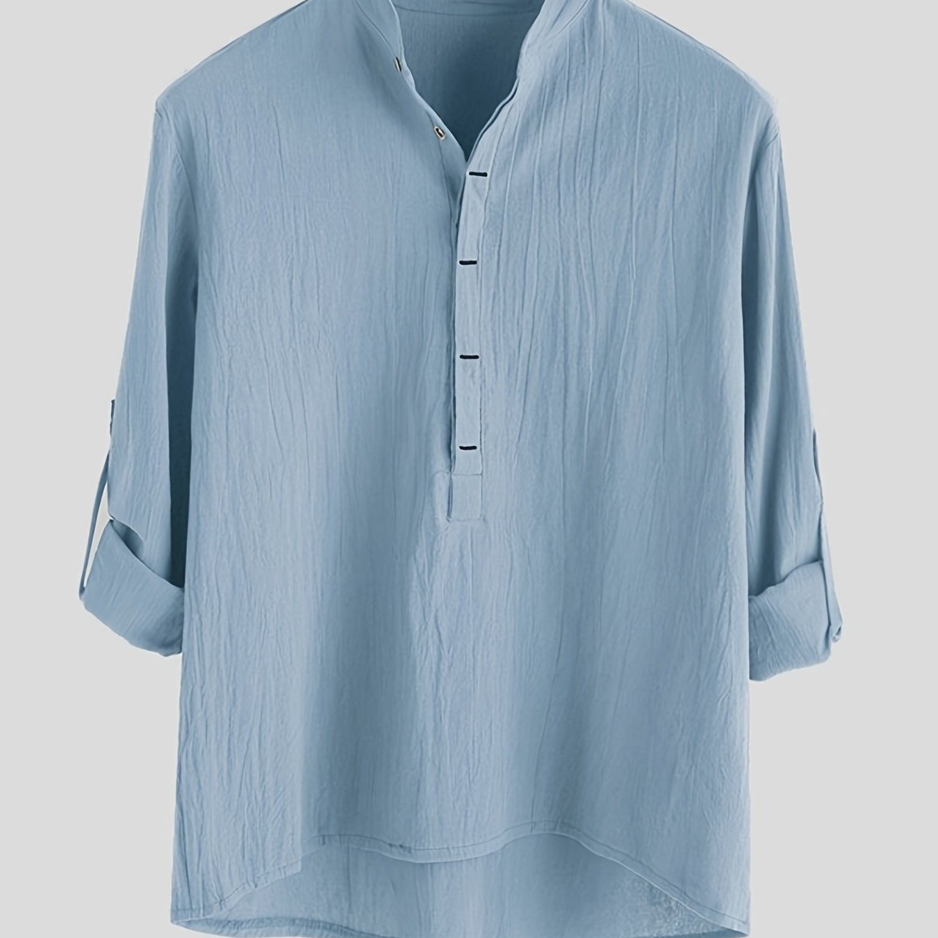 Langærmet Henley-skjorte til mænd i afslappet, smart Mao-krave-stil