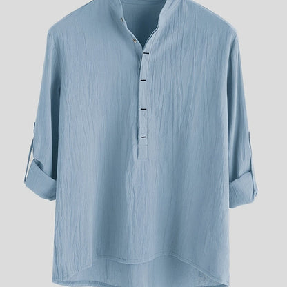 Langærmet Henley-skjorte til mænd i afslappet, smart Mao-krave-stil