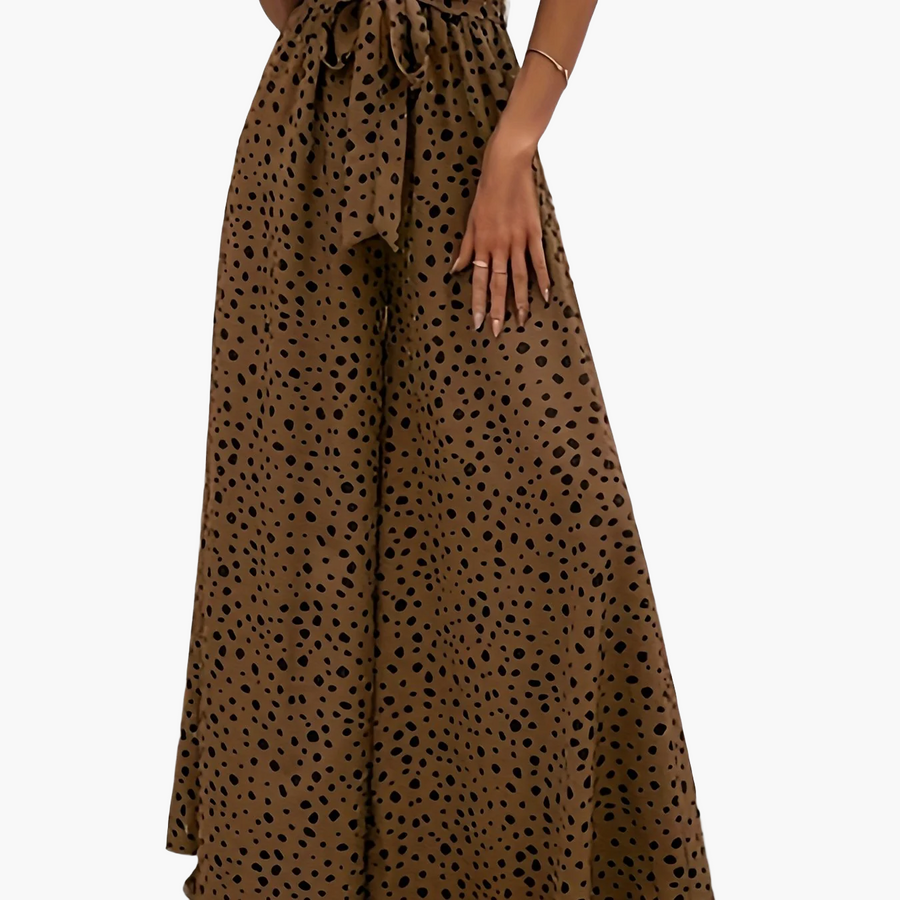 Weite Damenhose mit Punkten, eleganter Stil für Frühling/Sommer mit gebundenem Gürtel  