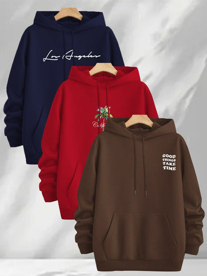 Lot de 3 Hoodies à Capuche Imprimés pour Homme Multicolore Décontracté