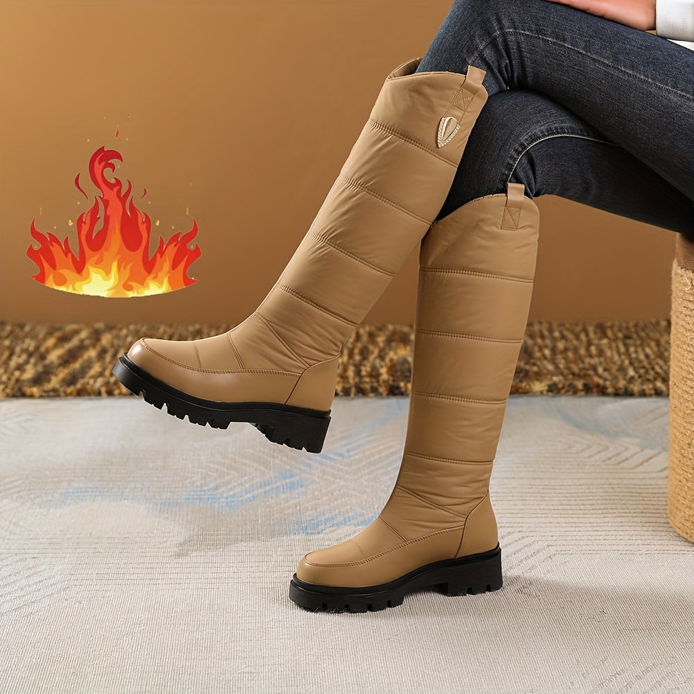 Bottes d'hiver matelassées femme montantes noires avec semelle crantée
