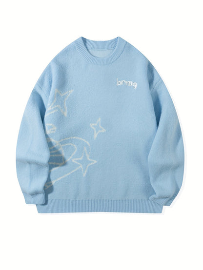 Pull en maille unisexe avec motif Planète et étoiles à col rond