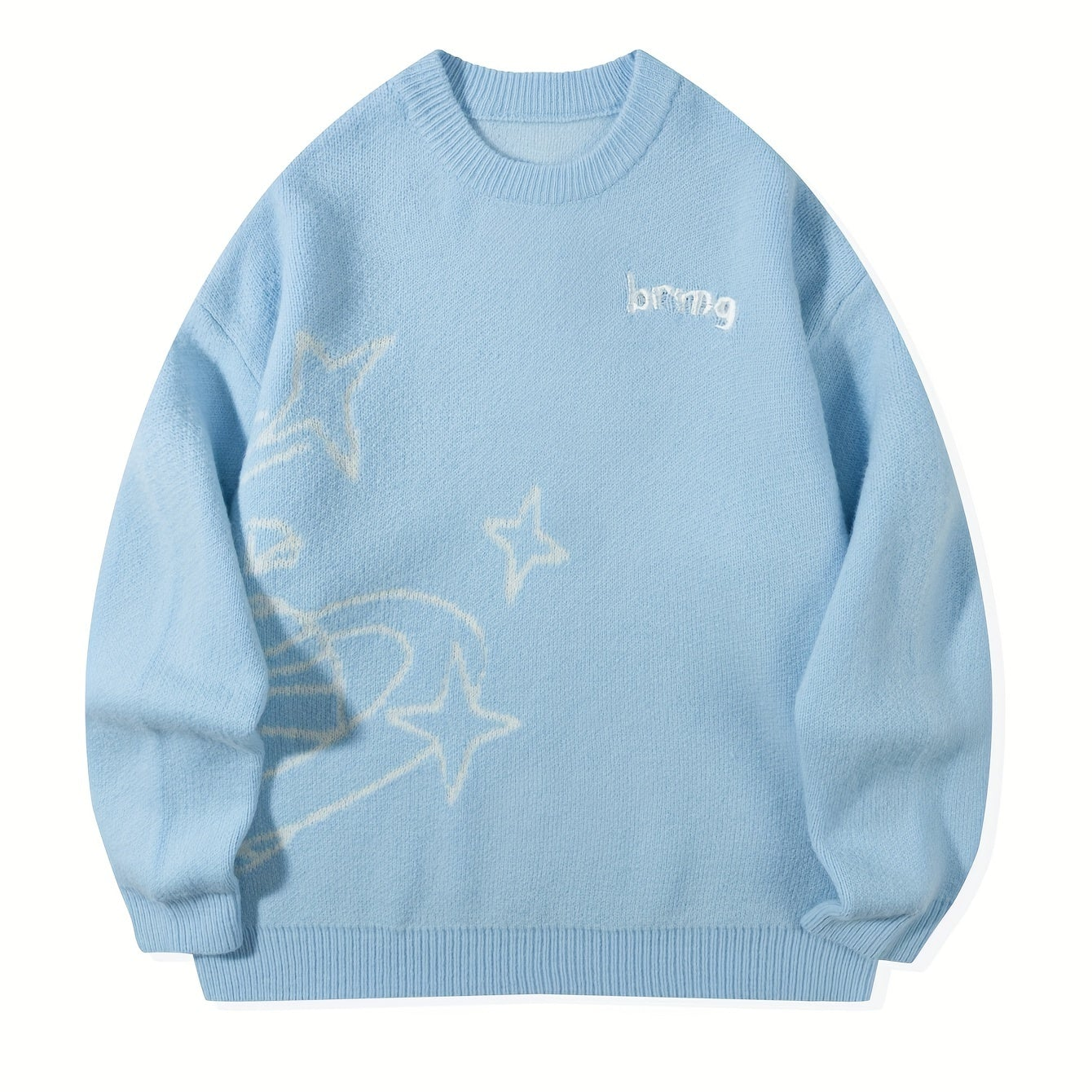 Pull en maille unisexe avec motif Planète et étoiles à col rond