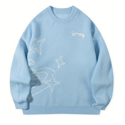 Pull en maille unisexe avec motif Planète et étoiles à col rond