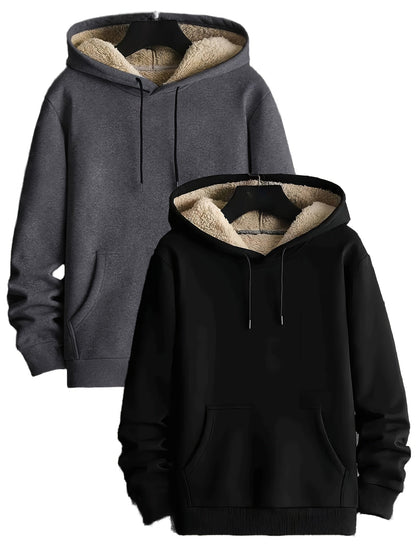 Lot de 2 Hoodies Chauds Homme avec Capuche Doublée en Polaire et Poche Kangourou