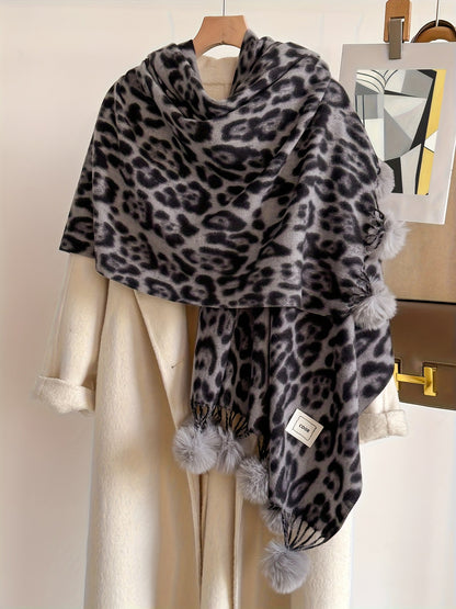 Écharpe large motif animalier avec pompons pour femme