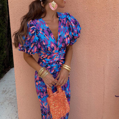 Robe longue élégante à manches bouffantes pour femme - Style tendance soirée et événement