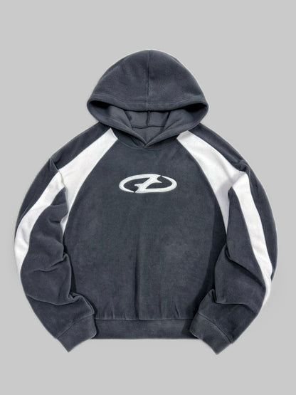 Sweat à Capuche Homme Bicolore Gris Anthracite Blanc Col Roulé Sportif Décontracté