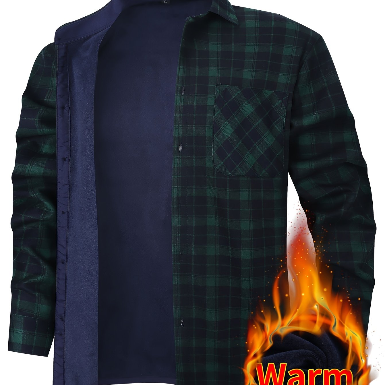 Men's Fleece-Lined Plaid Button-Up Shirt Jacket