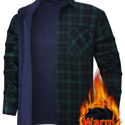 Men's Fleece-Lined Plaid Button-Up Shirt Jacket
