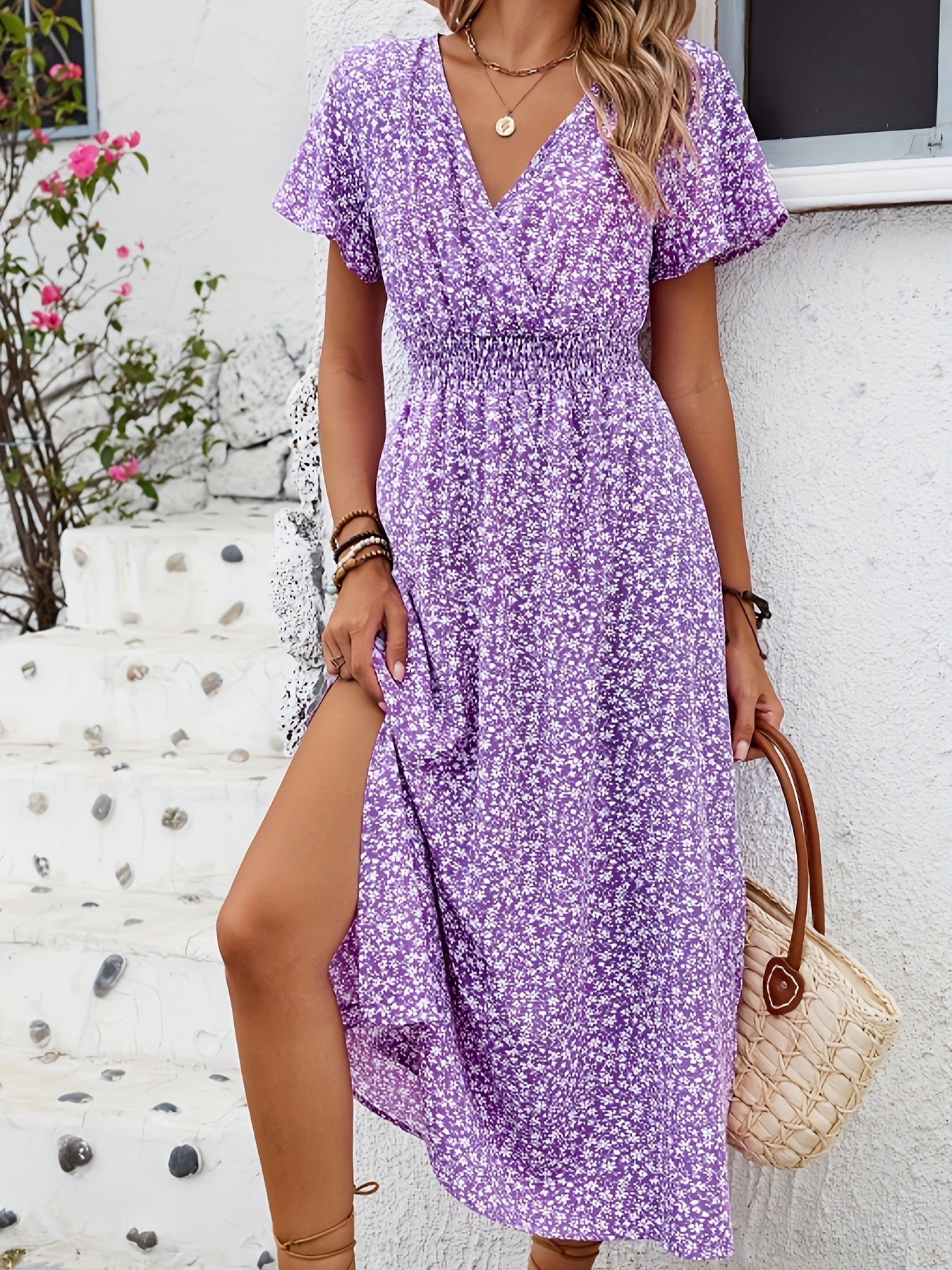 Abito lungo incrociato floreale stile bohémien da donna – Eleganza estiva e casual