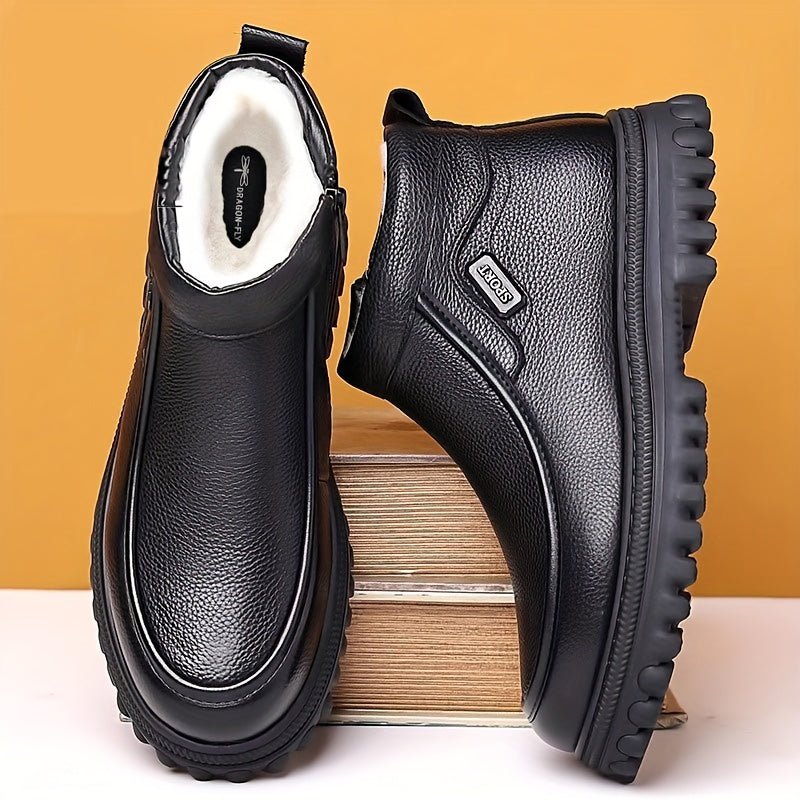 Bottes courtes homme noir doublées fourrure synthétique à semelle crantée et fermeture éclair latérale