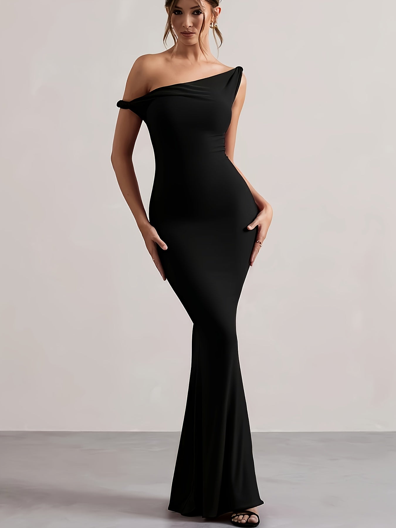 Robe Longue de Soirée Femme Élégante Style Sirène Épaule Dénudée