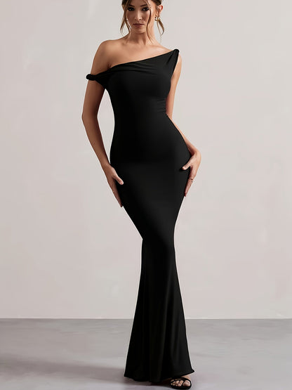 Robe Longue de Soirée Femme Élégante Style Sirène Épaule Dénudée
