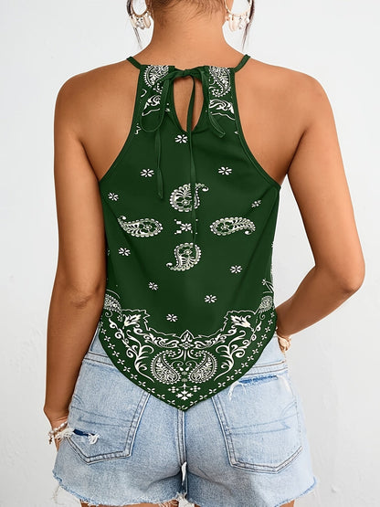 Top à col halter style bandana femme, imprimé paisley bohème, idéal été et vacances