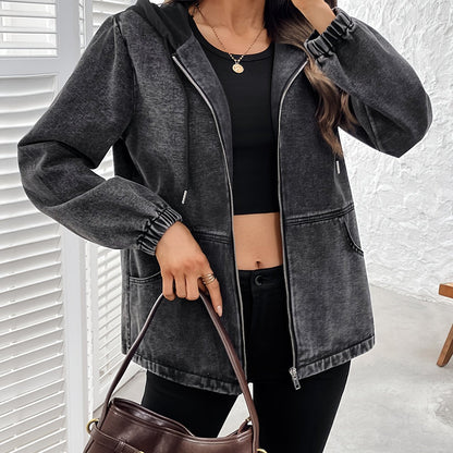 Veste à capuche femme gris délavé zippée poches à rabat