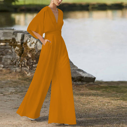 Sara – Salopette Donna Scollo a V Vita Alta Gambe Larghe
