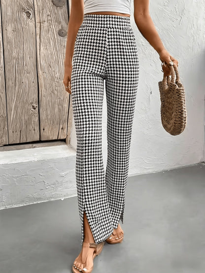 Damenhose mit Hahnentrittmuster im eleganten Flared-Stil für Ausflüge  