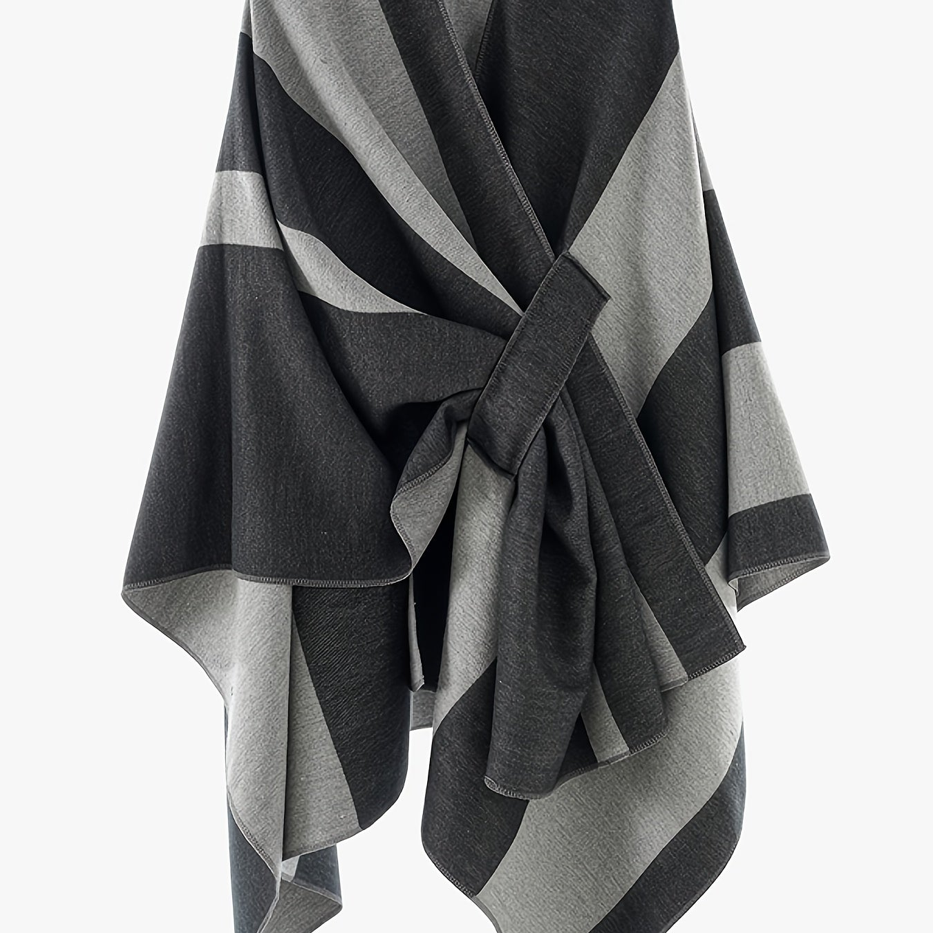 Poncho Cape Femme Rayé Bicolore avec Nœud Décoratif Doux
