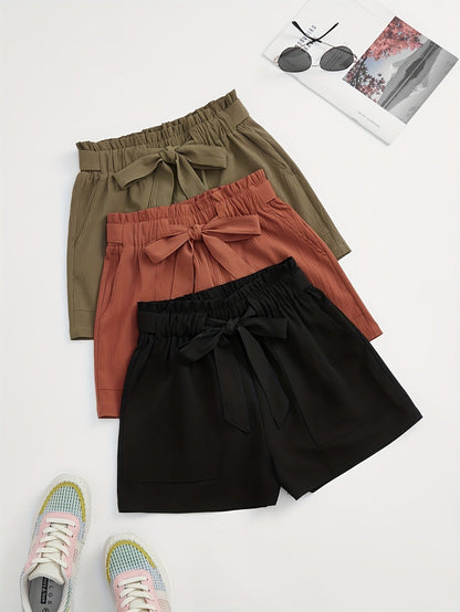 Short d'été taille haute avec ceinture nouée pour femme, style décontracté plage vacances