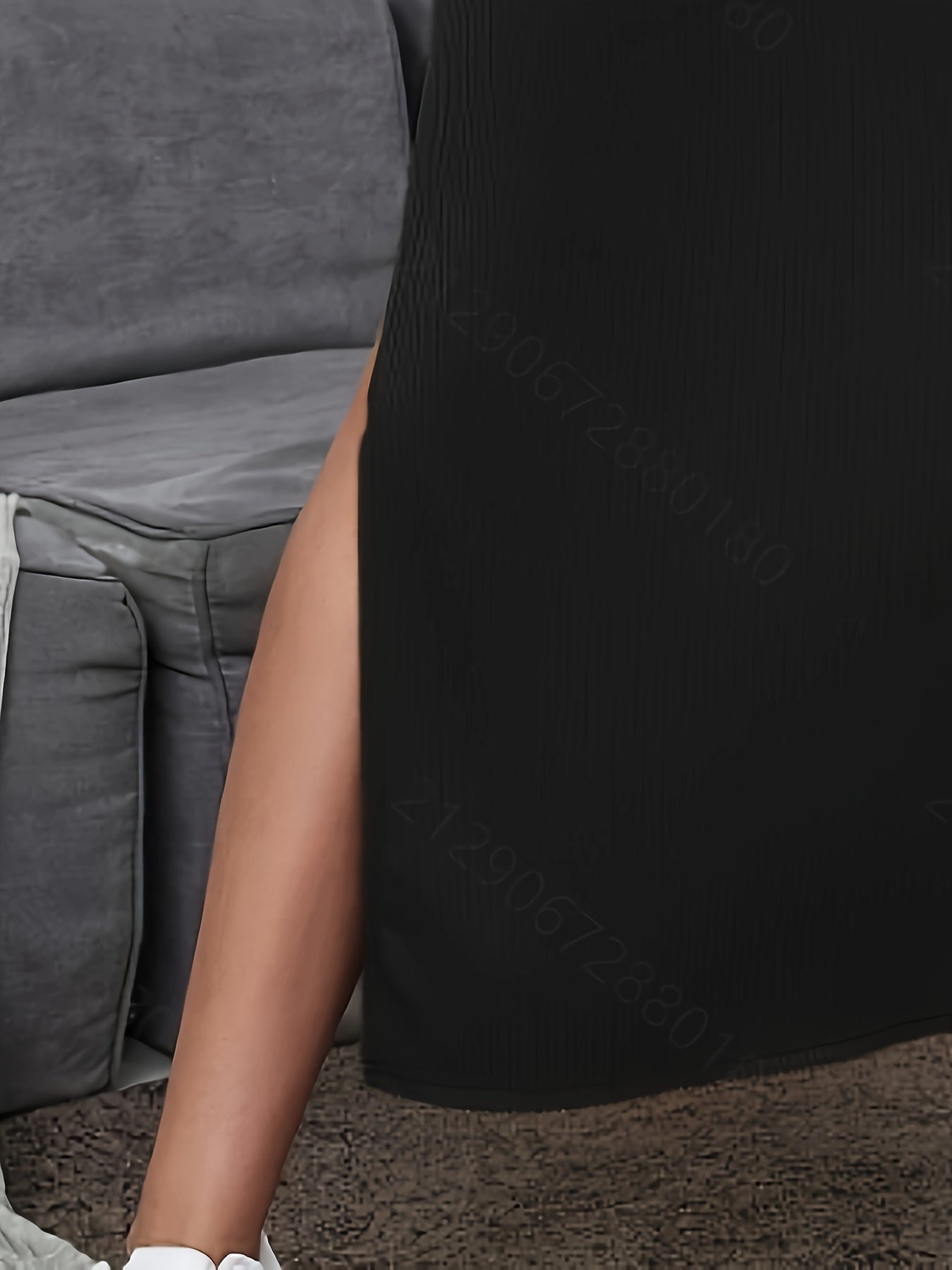 Lang geribde rok met split, casual stijl voor dames