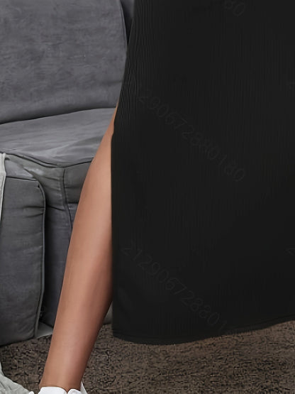 Lang geribde rok met split, casual stijl voor dames