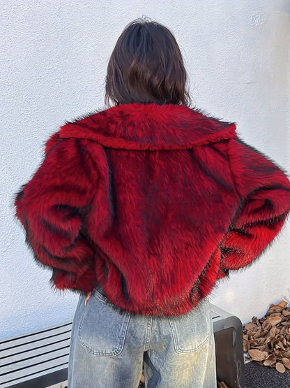 Veste courte en fausse fourrure rouge à motif Femme