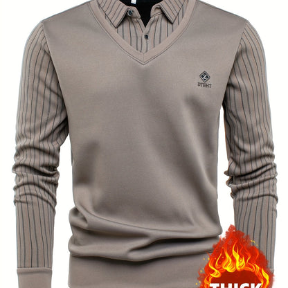 Pull Col V Homme Effet Chemise Rayée Manches Longues