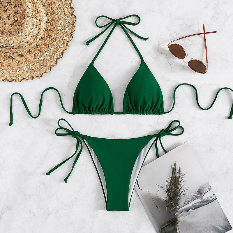 Leah – Solid Tie Bikini Swimsuit