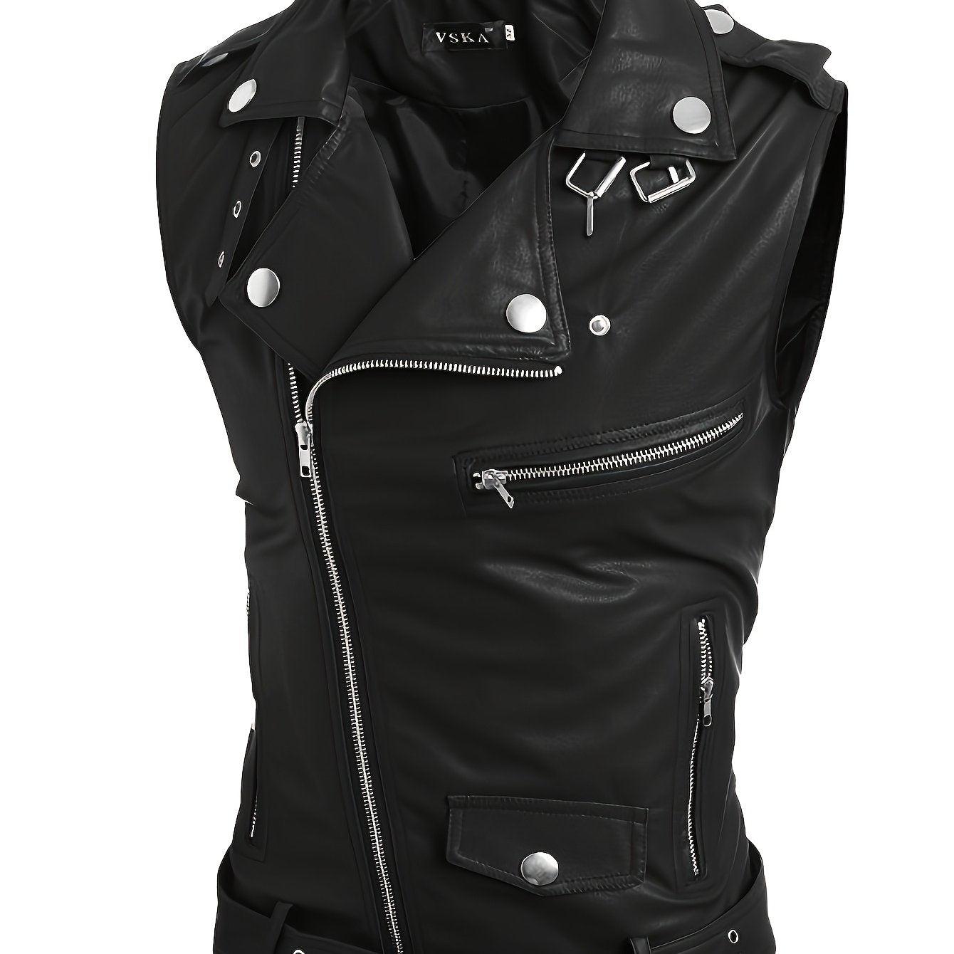 Gilet de style motard en similicuir sans manches avec fermeture éclair asymétrique