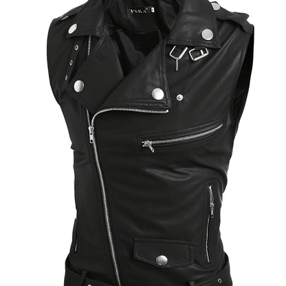 Gilet de style motard en similicuir sans manches avec fermeture éclair asymétrique