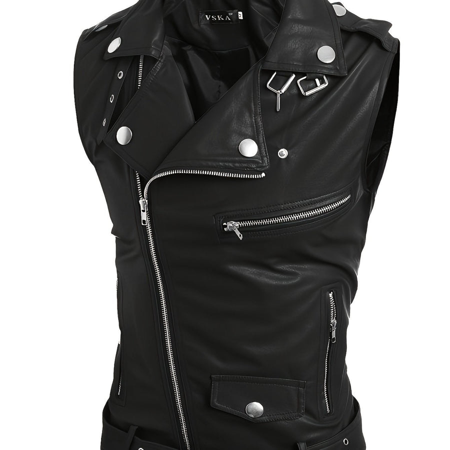 Gilet de style motard en similicuir sans manches avec fermeture éclair asymétrique