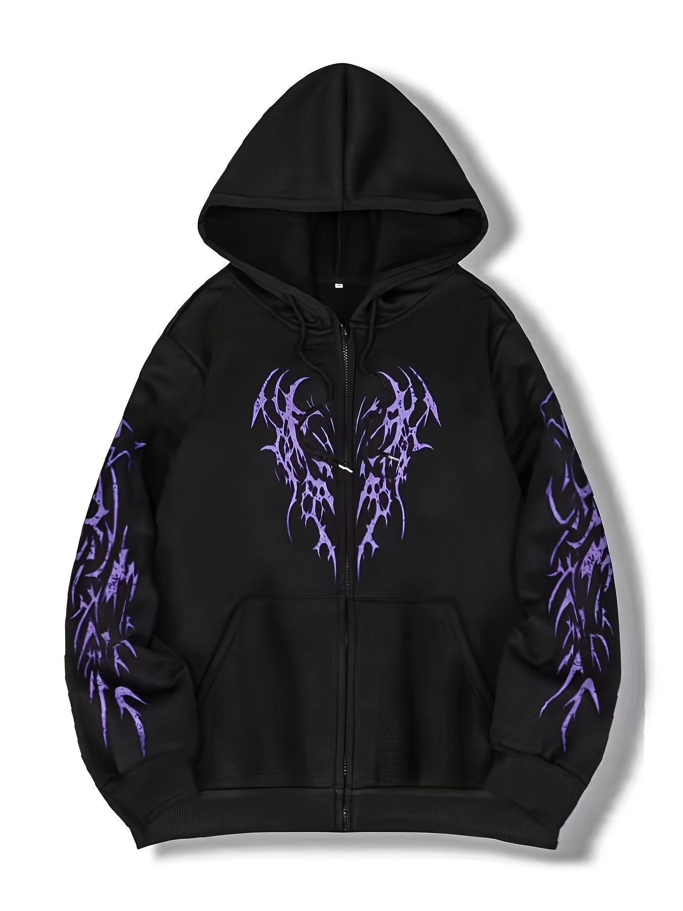 Sweat à capuche zippé noir avec motif tribal rouge manches longues