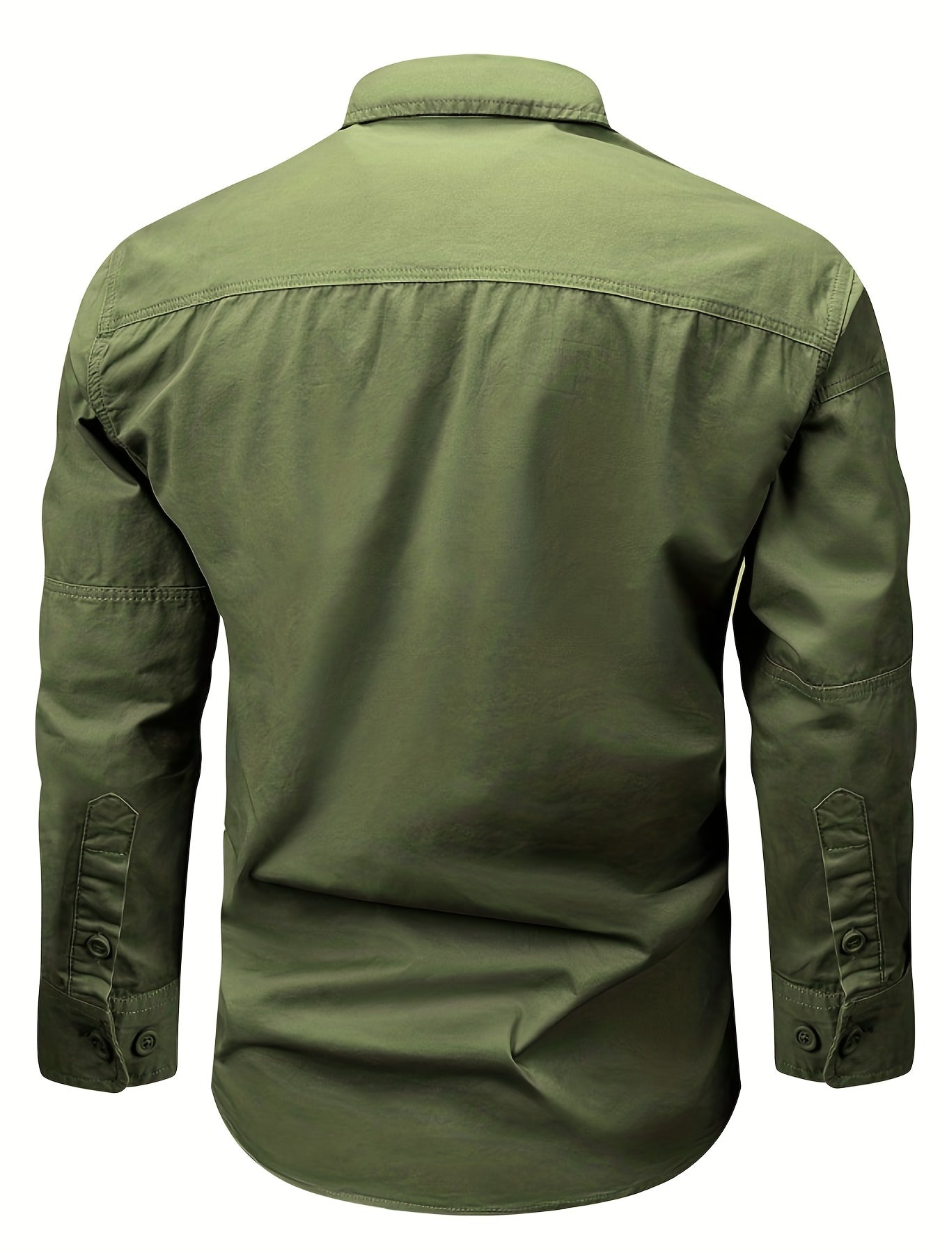 Chemise Homme Boutonnée Manches Longues à Poches Zippées Style Cargo Militaire