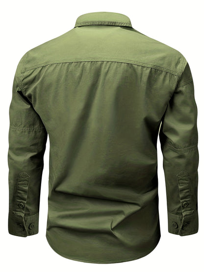 Chemise Homme Boutonnée Manches Longues à Poches Zippées Style Cargo Militaire