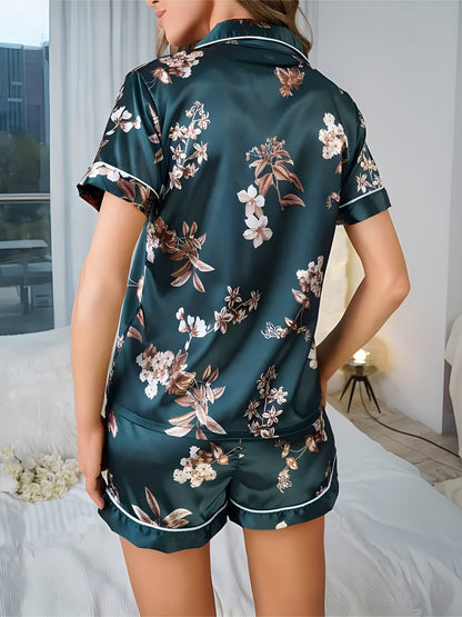 Pyjama court femme style élégant à fleurs – Ensemble chemise et short pour nuit et détente