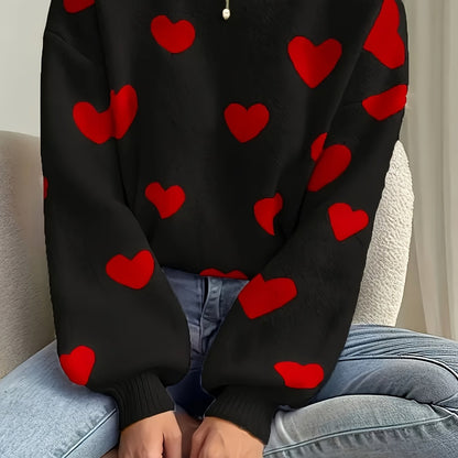 Pull col rond ample en maille blanc avec cœurs beiges