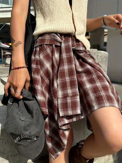 Asymmetrical plaid shirt-style skirt for women – Urban and casual trend